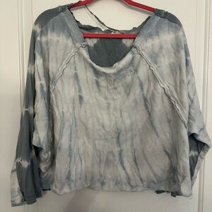 Free People Blue and White Tie-Dye Hoodie